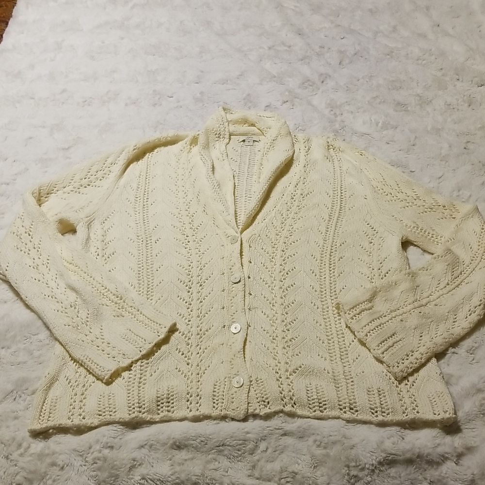 J. Jill Sweater Cardigan Women Size Medium Ivory Cream Knit